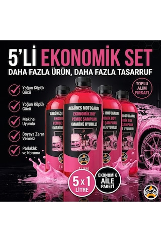 5 Adet Akgüneş Motogaraj 1lt Pembe Köpük Oto Şampuanı Konsantre 100 Kat