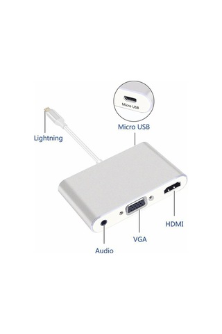 Apple Uyumlu iPhone Apple Uyumlu iPad P32 Hdmi Vga Av Audio Dönüştürücü Adaptör- 5775 - Karbul8558-1991 Gümüş