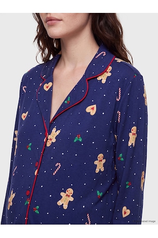 Lcw Dream Lacivert Gömlek Yaka Desenli Kadın Pijama Takımı