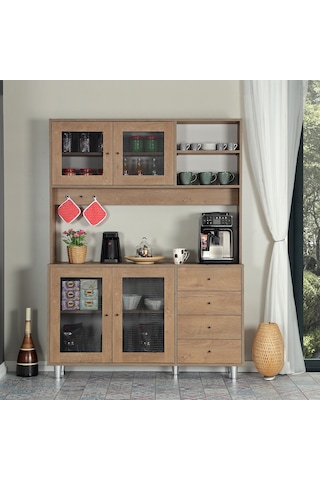 Pasific Home Grano Kahve Köşesi Çok Amaçlı Kiler Dolabı, 140 cm, Koyu Meşe