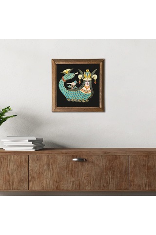 Şahmeran Taş Duvar Tablosu - Ahşap Çerçeveli Taş Tablo - 25x25 Cm - Dekoratif Duvar Sanatı - Modern Ev Ve Ofis Duvar Dekoru W1-08