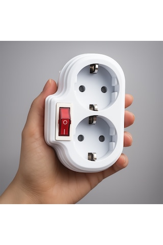 Grup Priz Kablosuz Açma Kapamalı Anahtarlı 2'li Beyaz Grup Priz Golyat Düğmeli Fiş Topraklı Çoklu