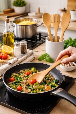 Bambu Mutfak Seti, Kaşık, Çatal, Spatula, Doğal Ahşap, Çizmez, Tava Dostu, 3 Parça,bambu Mutfak Gereçleri Set