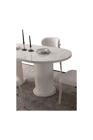 Cipollino Modern Yemek Masası Takımı 4 Sandalye Mermer