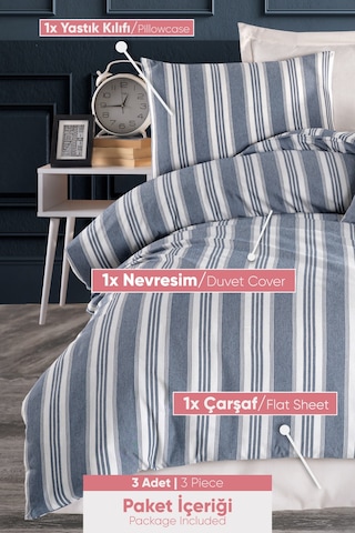 Eponj Home Sport Çizgili Nevresim Takımı Tek Kişilik Soft Line Lacivert Lacivert