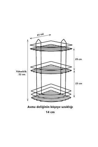 3 Katlı Siyah Yapışkanlı Banyo Köşeliği Düzenleyici, Şampuanlık, Paslanmaz Metal Köşelik Duş Rafı - EK-03