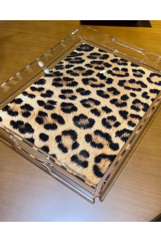 Le Murano Leopar Desenli Pleksi Tepsi 36x26 Cm Çok Renkli