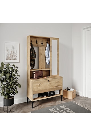 Valentinp Wood Tarz,raflı,aynalı Ayakkabılık/vestiyer/portmanto