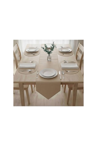 Kk Swords 4+1 Adet Deri Amerikan Servis+runner Set 4 Amerikan Servis -1 Runner Supla Decor Masa Decoru Bej