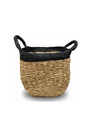 Kare Siyah Detaylı Sepet Küçük 30x27x25 Cm Kahverengi