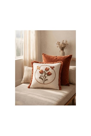 Premium Punch Nakış Kırlent 40 Cm X 40 Cm - 1 Adet Açık Beyaz Boyut