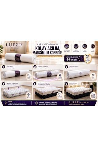 Luper Ultra Ortopedik Bel ve Sırt Destekli İstanbul Lu x uria Pedli Roll Pack Yaylı Yatak