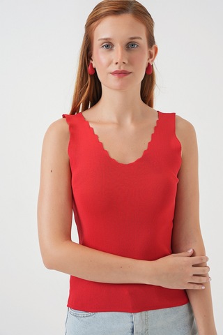 Kadın Zikzaklı V Yaka Bluz 15930 - Kırmızı Kırmızı