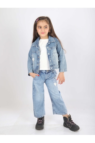 Xo Kids Kız Çocuk 3lü Alt Üst Jean Takmı 1-4 Yaş Set0481 Mavi