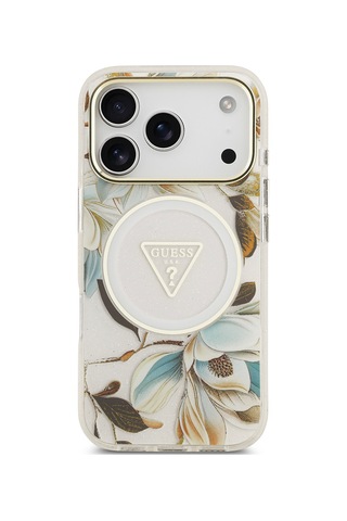 Apple Uyumlu iPhone 17 Pro Kılıf Guess Lisanslı M-safeli Simli Çiçek Desenli Metal Kamera Çerçeveli Kapak Beyaz Beyaz