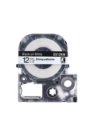Singree 12mm X 8m Siyah Yazı Beyaz Arka Plan Etiket Bandı - Ss12kw Modeli, Plastik Malzeme, Etiket Makinesi İçin Uyumlu 1 Adet