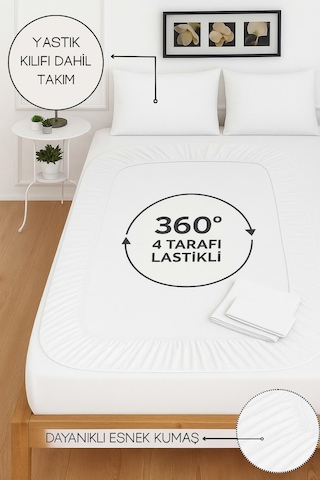 Mirava Premium %100 Pamuk Penye Lastikli Tek Kişilik Çarşaf Takımı 1 Yastık Kılıfı Dahil Beyaz 100x200cm Beyaz