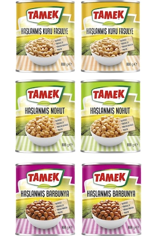 Tamek Haşlanmış Kuru Fasulye - Nohut - Barbunya 800 Gr 6 Lı Karma Paket