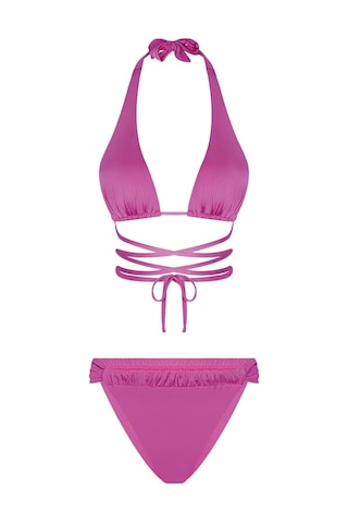 Bonesta Chandra Üçgen Bağlamalı Büzgü Detaylı Pembe Bikini Takımı