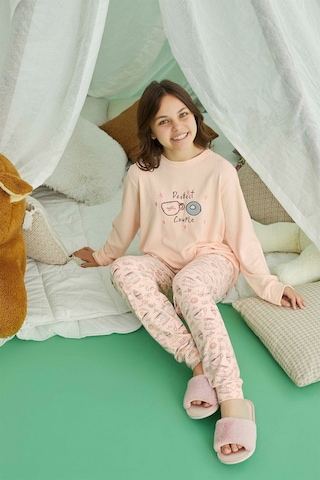 Aydoğan Kız Garson Belur Termal Şeftali Rengi Pijama Takım 0889 Bej