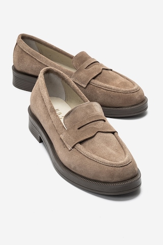 Luvishoes Luvi Shoes Pline Vizon Süet Hakiki Deri Kadın Loafer Ayakkabı Vizon