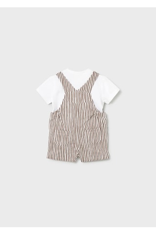 Erkek Bebek Denim Kısa Tulum Tişört Takım 1623 Kahverengi