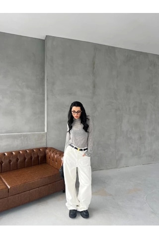 Defymoda Bisiklet Yaka Uzun Kollu Crop - Gri Gri