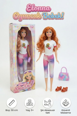 Elonna 30 Cm Şık Ve Hareketli Eklemli Oyuncak Bebek Tie-dye Pantolonlu/aksesuarlı Beyaz Tişörtlü