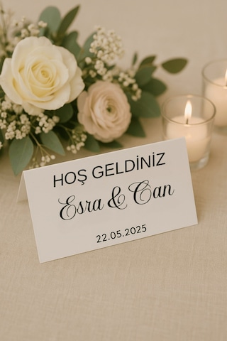 Cosmos Nişan Masa Kartı Çift Yön Baskı - 11x16cm - İsme Özel - Nişan Kartı - Nikah Kartı