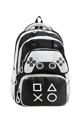 Game Over Baskılı Ortopedik Su Geçirmez Ultra Lüx Okul Çantası Termal Beslenme Ve Kalemlik Siyah