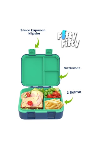 Vagonlife 700 Ml Tek Kat Sızdırmaz,karışmaz Üç Bölmeli Çocuk Beslenme Kutusu -ffb096-700 Mavi