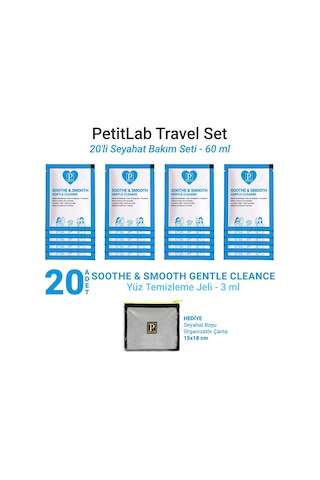 Petitlab Travel Set 20'li Şase Yüz Temizleme Jeli Organizatör Çanta Hediyeli Mavi
