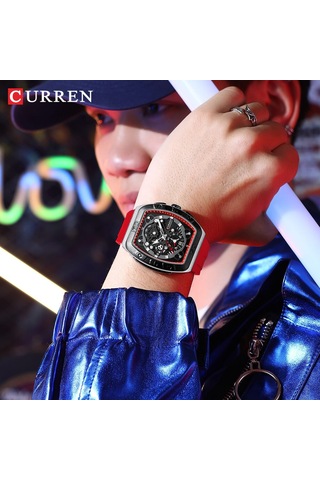 Curren 8443 Quartz Kol Saati-orjinal Kutusunda Kırmızı Gümüş