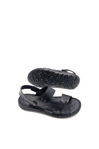 Deritarz Hakiki Deri Tam Ortopedik Masajlı Erkek Terlik Siyah