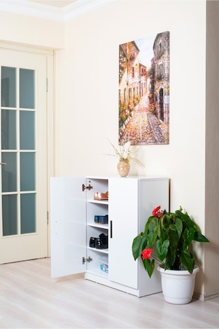 Alesta Life 2 Kapaklı 4 Raflı Ayakkabılık, Çok Amaçlı Dolap, Ayakkabı Dolabı Beyaz