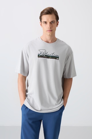 Tommy Life Taş Pamuklu Kalın Yumuşak Dokulu Oversize Fit Baskılı Erkek T-shirt - 88334 Taş