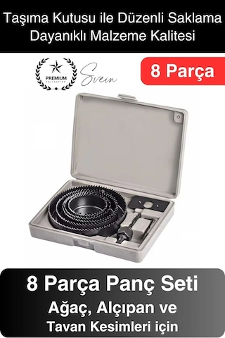 8 Parça Panç Seti Ağaç Kesme Testere Matkap Ucu Takımı Alçıpan Tavan Kartonpiyer Alyan Anahtar