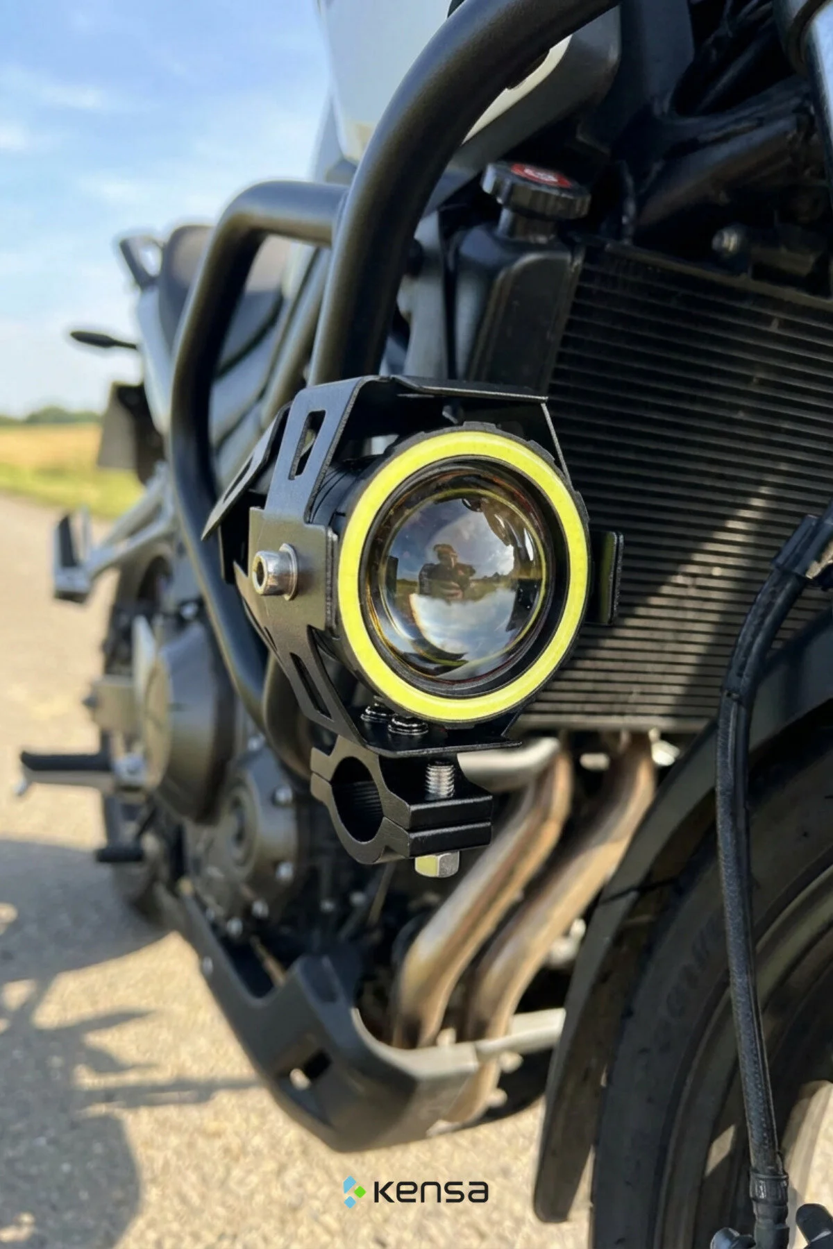 U7 Motosiklet Sis Farı Mercekli, Büyük Kafesli, Sarı Angel Işıklı Led -