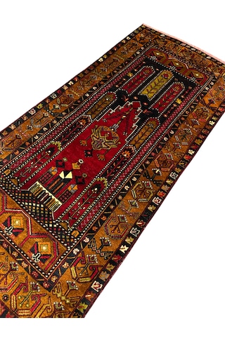 El Dokuma Yahyalı Halısı Büyük Seccade Namazlık 123x265 Kök Boya