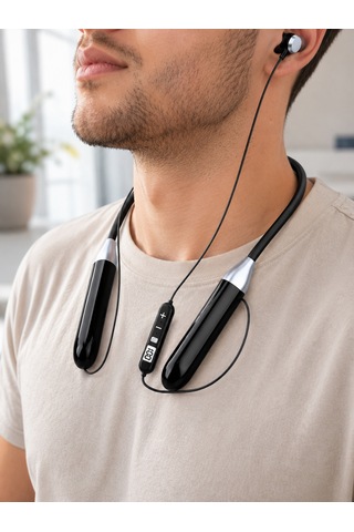 Uzun Kullanım Süreli Bluetooth Kulaklık Boyun Bantlı Mikrofonlu Kablosuz Müzik Ve Görüşme Kulaklığı - Lisinya