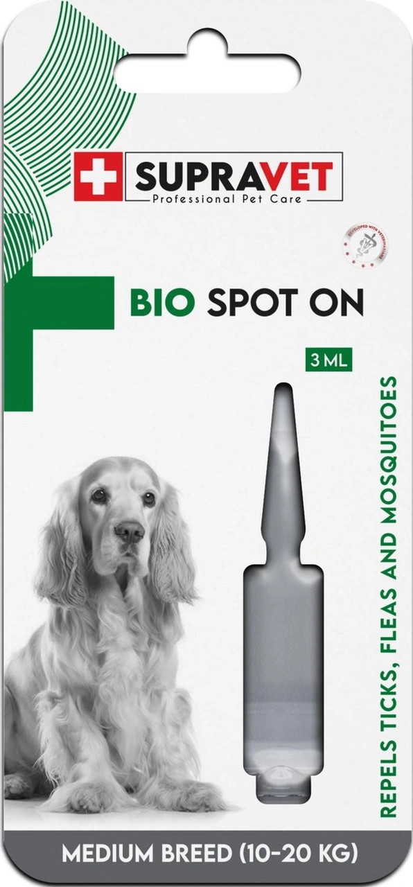 Supravet Orta Irk Köpek Deri ve Tüy Bakım Ense Yağı Bit Pire Kene Dış Parazit Bitkisel Damla 10-20 KG 3 ML