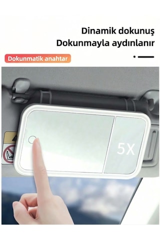 Monozone Led Işıklı Araç İçi Makyaj Aynası 3 Farklı Işık & 5x Büyütmeli Dokunmatik Güneşlik Aynası Beyaz
