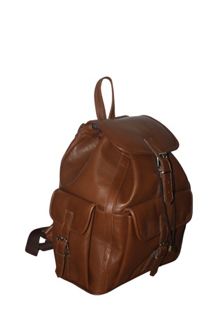 Mebes Hakiki Deri Sırt Çantası Unisex 3 Cepli Model M1 Açık Kahverengi