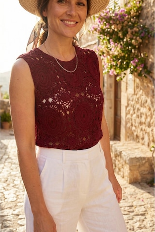 Sayzen Your Shine Kolsuz Dantel/tığ Dokuma Kadın Bluz Shn-2603 Bordo