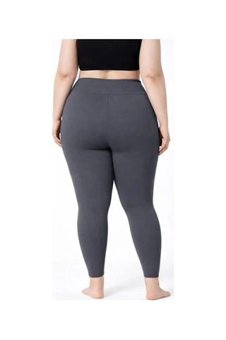 Defymoda Yüksek Bel Toparlayıcı Likralı Dalgıç Spor Tayt Esnek Battal Büyük Beden - Füme Füme