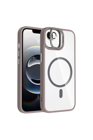 iPhone Uyumlu 17e Kılıf Standlı Ve Kamera Lens Hediyeli M-safe Şarj Özellikli Zore Etro Kapak - Gri