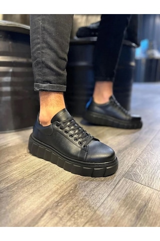 Ay Mood Jy144 Volt Bağcıklı Cilt Erkek Günlük Sneaker Yüksek Taban Ayakkabı Cst Siyah
