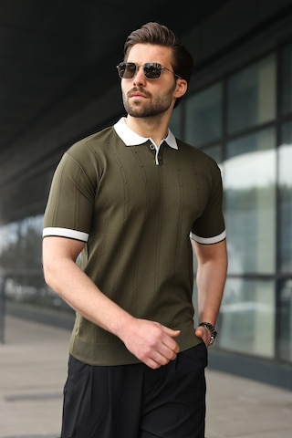 Madmext Haki Polo Yaka Triko Erkek Tişört E7470 Haki