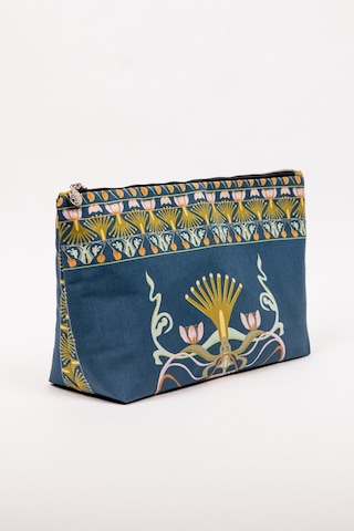 Fabric Craft Bag Portföy Çanta Fermuarlı Clutch Lacivert - Sarı