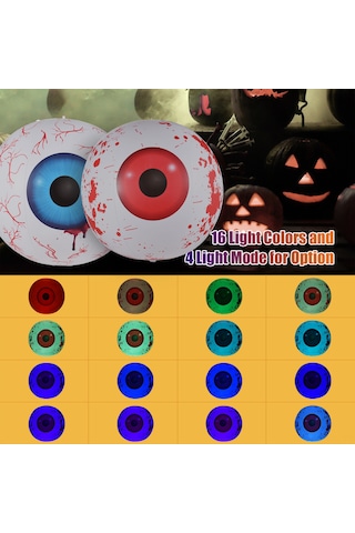 Dofolink 2 Adet 60cm Rgb Led Işıklı Şeytan Gözü, Kumandalı 16 Renk 4 Dinamik Mod, Ip68 Su Geçirmez, Halloween Bahçe Dekorasyonu Kırmızı + Mavi Diğer